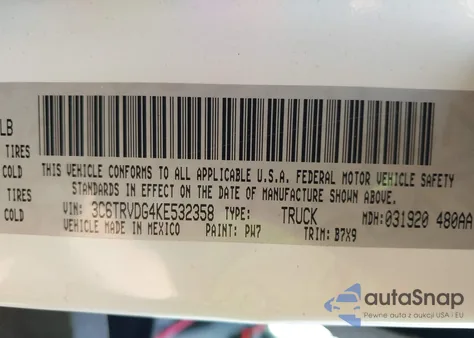 2019 Ram Promaster 2500 High Roof 159 Wb z USA, uszkodzony, nr VIN 3C6TRVDG4KE532358